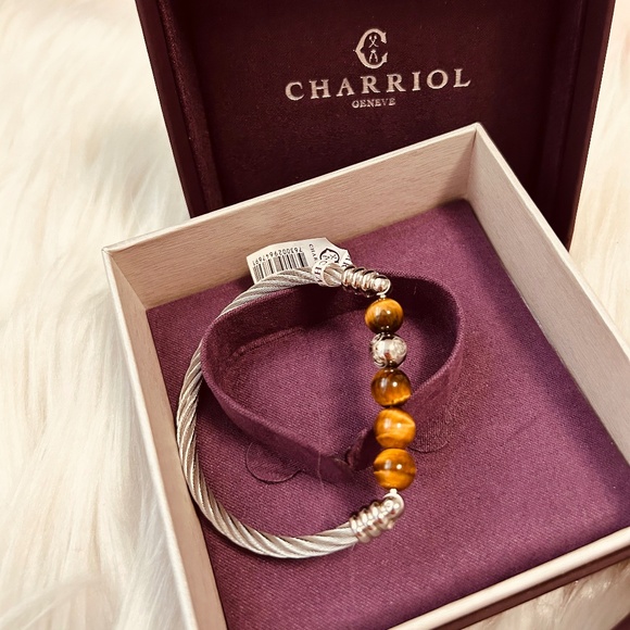 Charriol Tiger Eye Charm Bangle Steel PVD - Picture 1 of 5